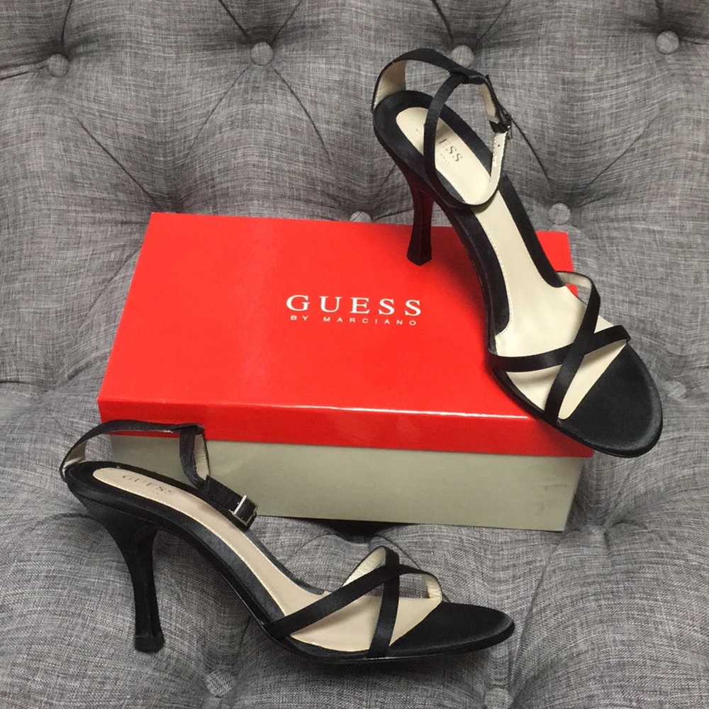 Like New Guess by Marciano Black Satin Heels